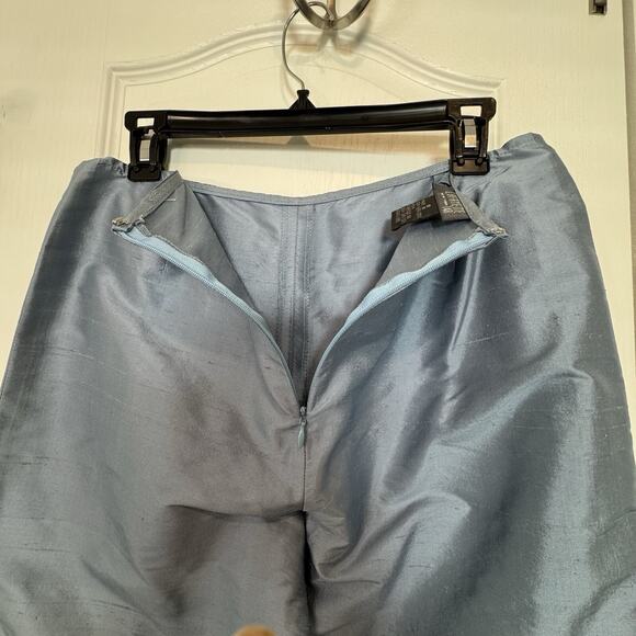 Lafayette 148 New York Sz 8 Silk Textured Pants Cropped Slits Classy Steel Blue - Picture 5 of 8